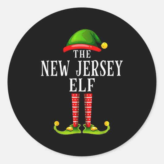 New Jersey Elf Christmas Matching Family Group Pjs Ronde Sticker (Voorkant)