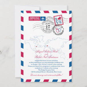 New Jersey & Italië Airmail Hart Wedding Kaart