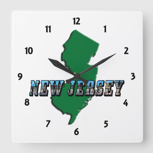 New Jersey Map en Afbeelding Text Clock Vierkante Klok (Voorkant)