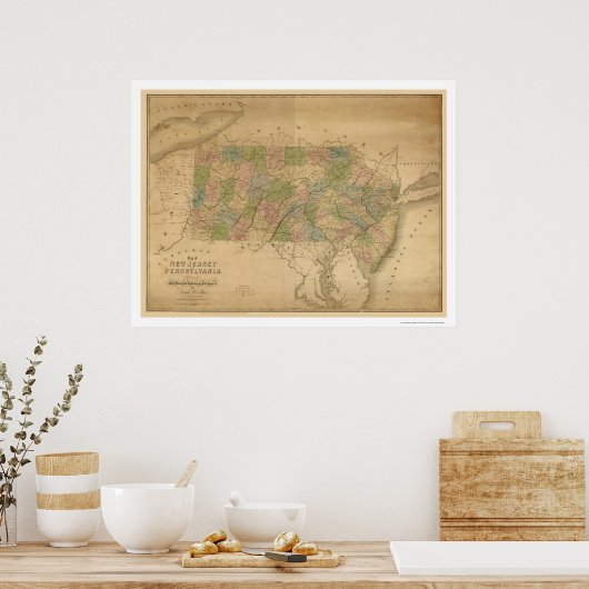 New Jersey & Pennsylvania Railroad Map 1839 Poster (Keuken)