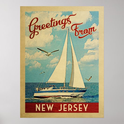 New Jersey Sailboot Vintage Travel Poster (Voorkant)