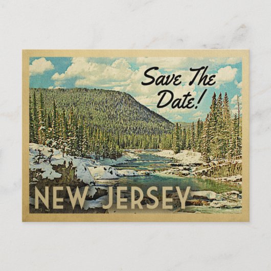New Jersey Save the Date Mountains River Snow Aankondigingskaart (Voorkant)