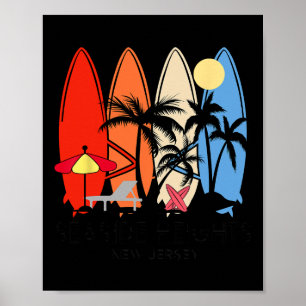 New Jersey Seaside Heights Retro Surfplank Vintage Poster