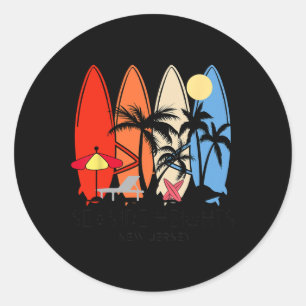 New Jersey Seaside Heights Retro Surfplank Vintage Ronde Sticker