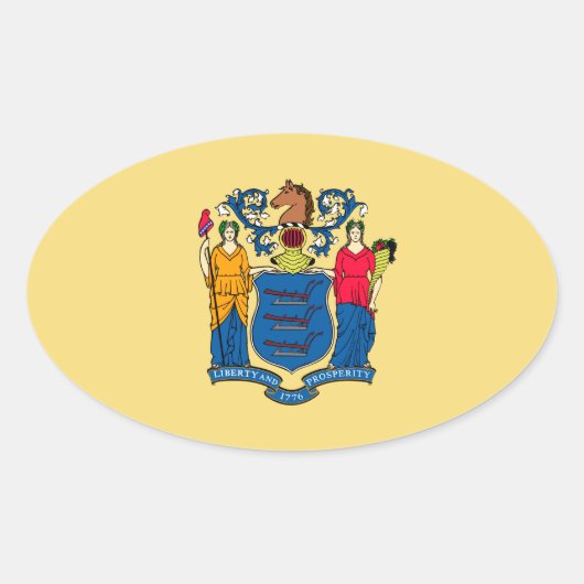 New Jersey State Flag Design Ovale Sticker (Voorkant)