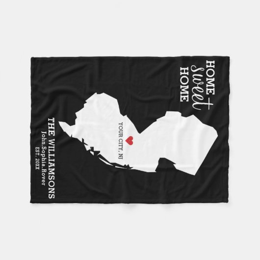 New Jersey State Map Aangepaste namen, Stad, Kleur Fleece Deken (Voorkant (Horizontaal))