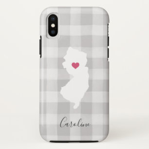 New Jersey State Silhouette Rustic Grey Plaid iPhone XS Hoesje