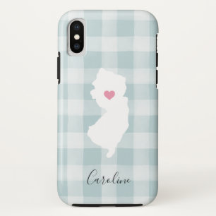 New Jersey State Silhouette Rustic Mint Plaid iPhone XS Hoesje