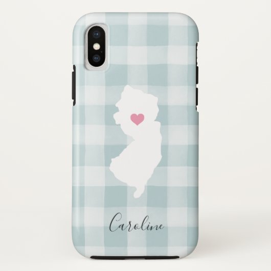 New Jersey State Silhouette Rustic Mint Plaid Case-Mate iPhone Case (Achterkant)