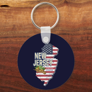 New Jersey Verenigde Staten Retro Kaart USA Souven Sleutelhanger