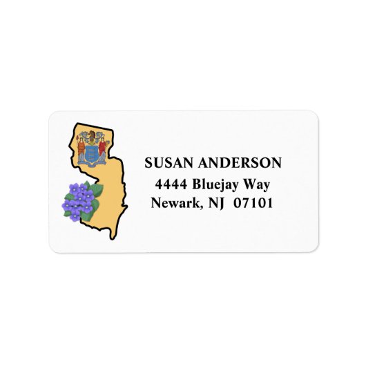 New Jersey Vlag & Bloem Blauw Violet Custom Etiket (Voorkant)