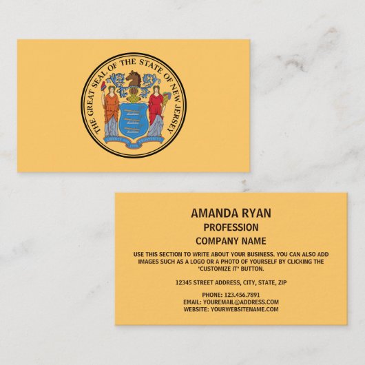 New Jerseyan Seal, Zegel van New Jersey Visitekaartje (Voorkant / Achterkant)