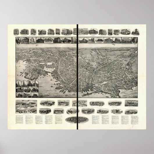 New London Connecticut 1911 Panoramic Map Poster (Voorkant)
