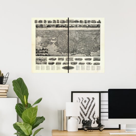 New London Connecticut 1911 Panoramic Map Poster (Thuiskantoor)