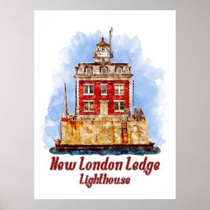 New London Ledge Lighthouse Waterverf Connecticut Poster