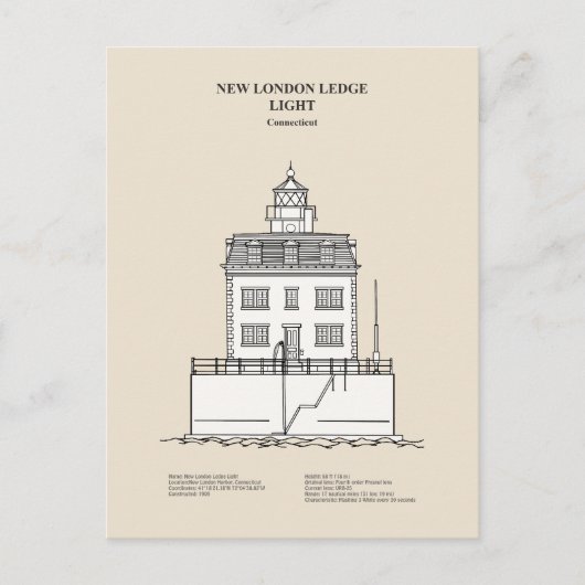 New London Ledge Vuurtoren - Connecticut - SBD Briefkaart (Voorkant)