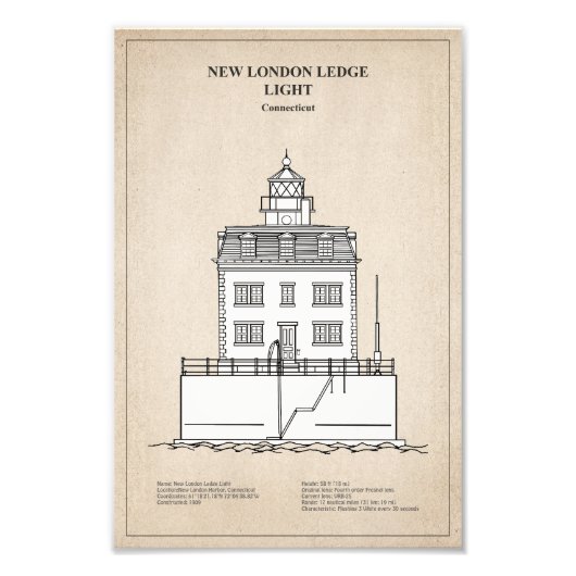 New London Ledge Vuurtoren - Connecticut - SBD Foto Afdruk (Voorkant)