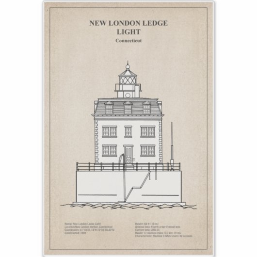 New London Ledge Vuurtoren - Connecticut - SBD Sticker (Voorkant)