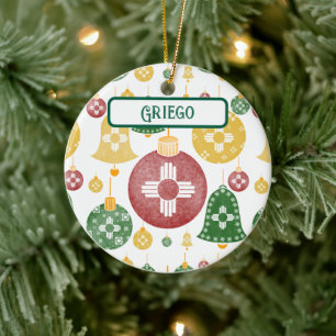 New Mexico Kerstversiering Zia Rood Groen Blauw Keramisch Ornament