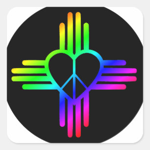New Mexico Regenboog Zia met Vredeshart Vierkante Sticker