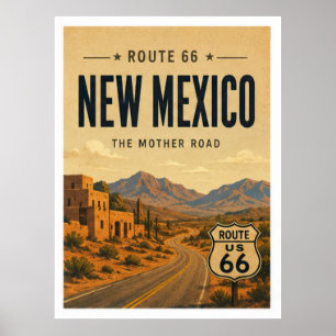 New Mexico Route 66 Adobe Desert Reis Kunst Poster