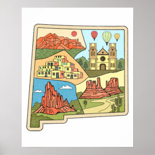 New Mexico State Map Albuquerque Las Vegas Poster