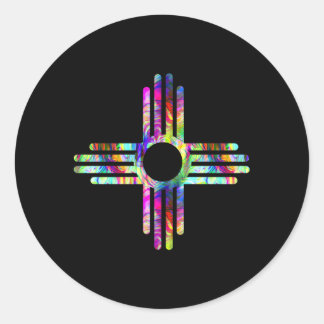 New Mexico State Zia Symbool Trippy Multi Color PR Ronde Sticker