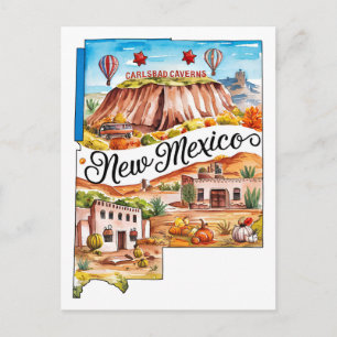 New Mexico USA Staat Vorm Oude Waterverf Briefkaart