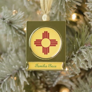 New Mexico vlag met Zia symbool Verguld Banner Ornament