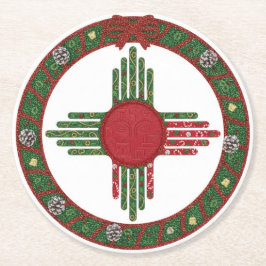 New Mexico Zia Sun Christmas Ronde Kartonnen Onderzetter