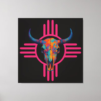 New Mexico Zon Schedel Roze Canvas Afdruk