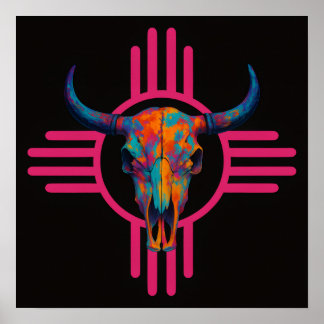 New Mexico Zon Schedel Roze Poster