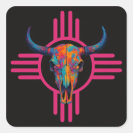 New Mexico Zon Schedel Roze Vierkante Sticker