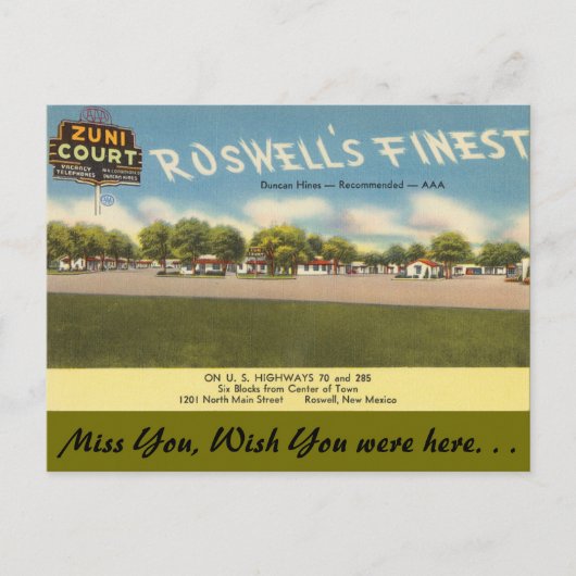 New Mexico, Zuni Court, Roswell Briefkaart (Voorkant)