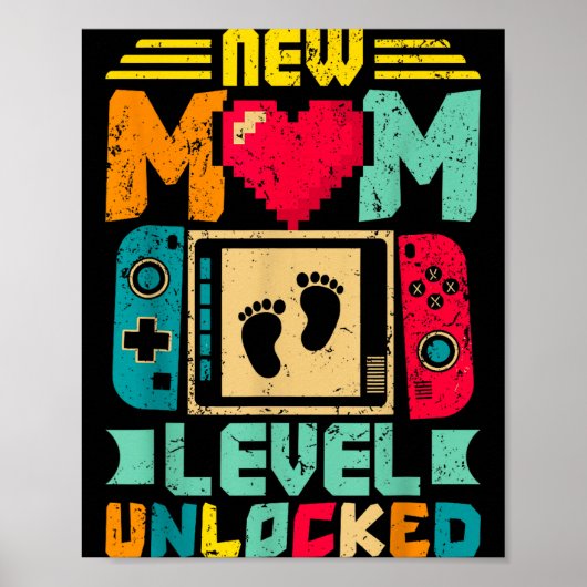 New Mom Level Unlocked Gamer Valentine's  Poster (Voorkant)