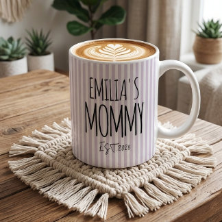 New Mom | Purple Stripes Mommy Daddy Personalized Koffiemok