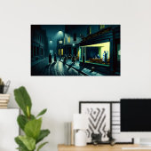 'New Nighthawks in het Café Terrace, Engeland' Poster (Thuiskantoor)
