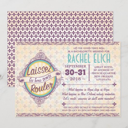 New Orleans Bachelorette Party Invitation Kaart (Voorkant / Achterkant)