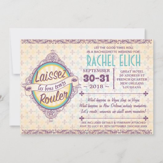 New Orleans Bachelorette Party Invitation Kaart (Voorkant)