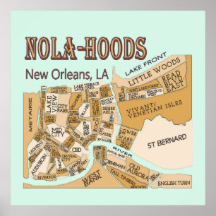 New Orleans Buurt Map, NOLA_HOODS Poster