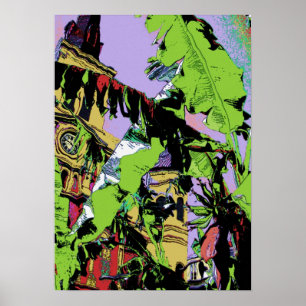 New Orleans Cathedral en Banana Trees Poster