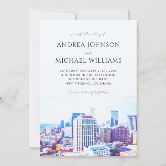 New Orleans City Skyline Bestemming Bruiloft Kaart (Voorkant)