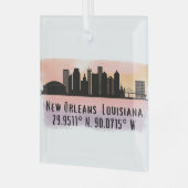 New Orleans City Skyline Latitude en Lengtegraad Glas Ornament (Voorkant links)