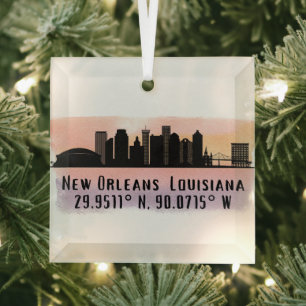 New Orleans City Skyline Latitude en Lengtegraad Glas Ornament