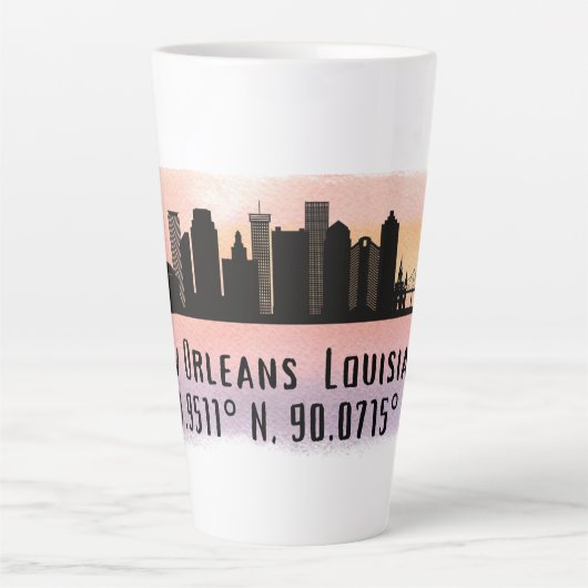 New Orleans City Skyline Latitude en Lengtegraad Latte Mok (Voorkant)