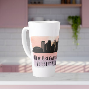 New Orleans City Skyline Latitude en Lengtegraad Latte Mok