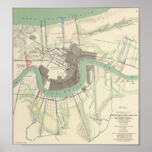 New Orleans Civil War Map 1863 Poster (Voorkant)