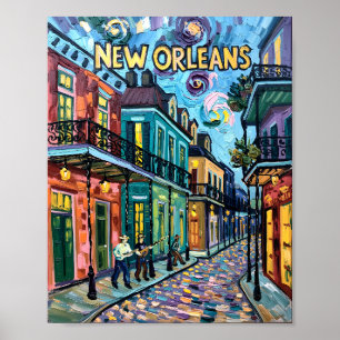 New Orleans Franse wijk Van Gogh stijl reizen Poster