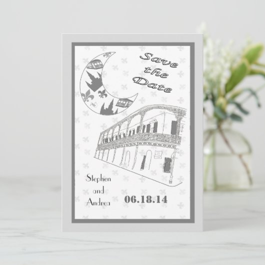 New Orleans French Quarter Save the Date Kaarten (Staand voorkant)