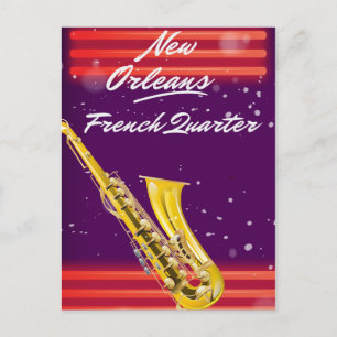New Orleans French Quarter Saxofoon reisposter Briefkaart